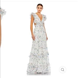 Lena for Mac Duggal RUFFLED CUT OUT FLOWY MAXI DRESS